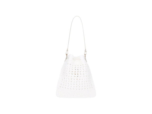 Miu Miu Miu Miu Crochet Bucket Bag In Raffia With Embroidered Logo White - view 3