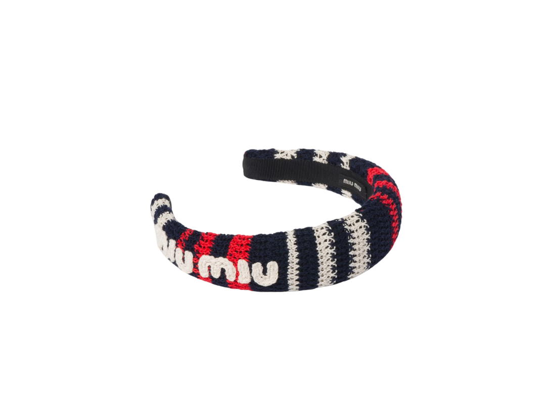 Miu Miu Miu Miu Crochet Headband In Fabric With Embroidered Logo Blue-Red-White