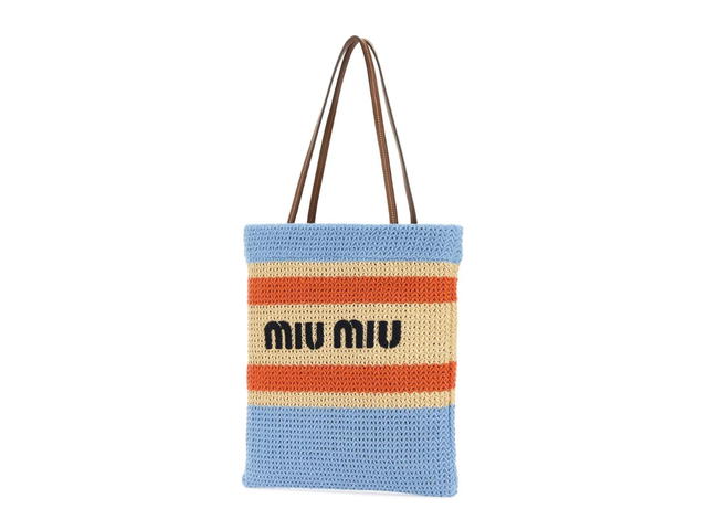 Miu Miu Miu Miu Crochet Tote Bag In Tan-Light Blue Crochet-Leather With Gold-Tone Hardware - view 2
