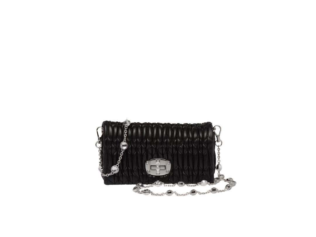 Miu Miu Miu Miu Crystal Nappa Leather And Crystal Mini-Bag In Leather With Silver-Tone-Steel Hardware Black