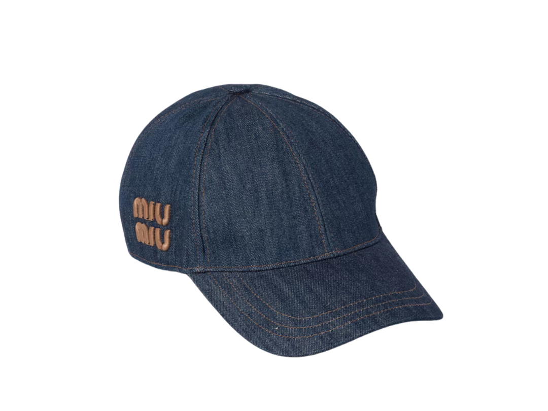 Miu Miu Miu Miu Denim Baseball Cap With Miu Miu Cruise Logo Blue Tobacco