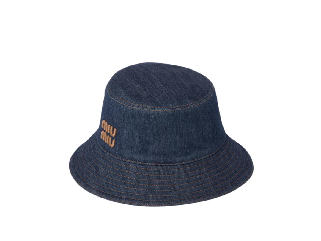 Miu Miu Miu Miu Denim Bucket Hat In Blue Tobacco