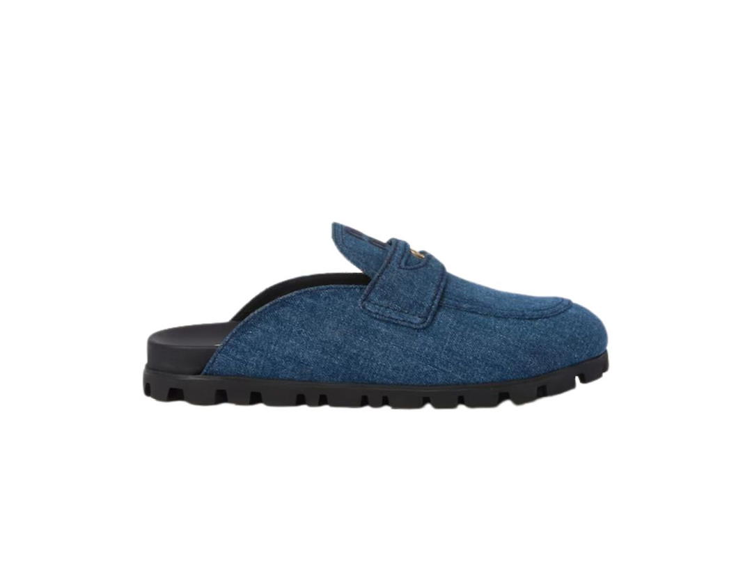 Miu Miu Miu Miu Denim Mules Upper With Denim Band With Logo-Engraved Metal Coin (W)