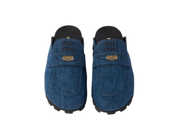 Miu Miu Miu Miu Denim Mules Upper With Denim Band With Logo-Engraved Metal Coin (W) - view 3