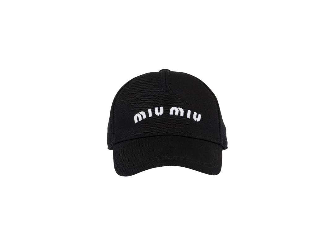 Miu Miu Miu Miu Drill Baseball Cap With Embroidered Logo Black-White
