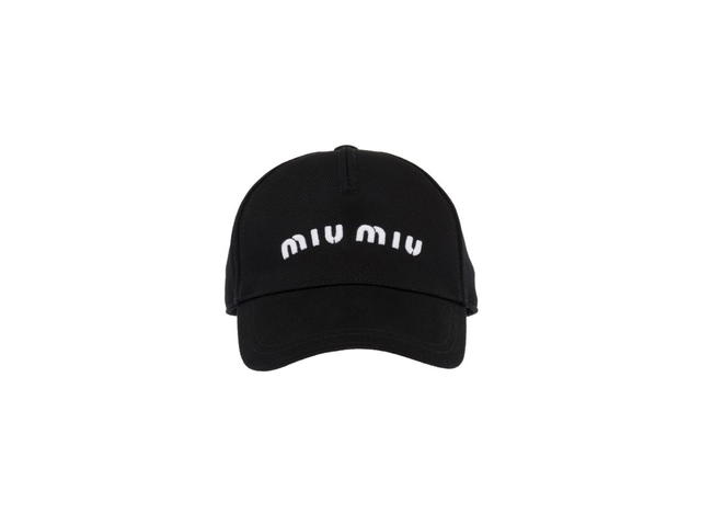 Miu Miu Miu Miu Drill Baseball Cap With Embroidered Logo Black-White - view 1