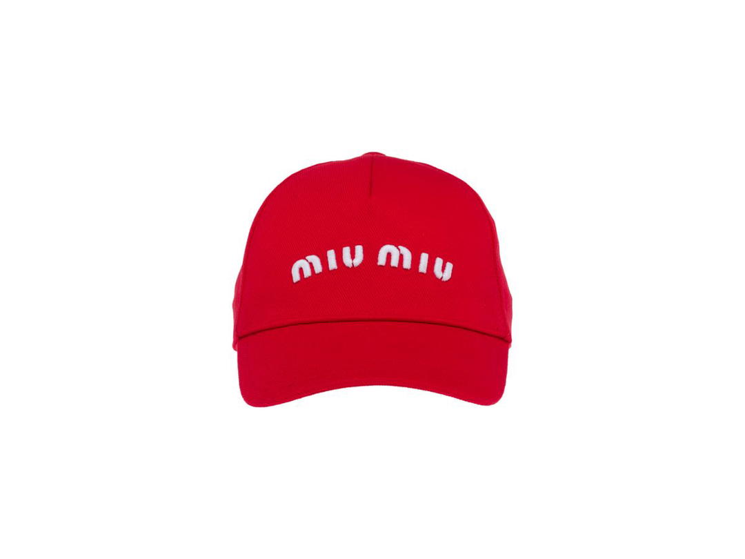 Miu Miu Miu Miu Drill Baseball Cap With Embroidered Logo Red-White