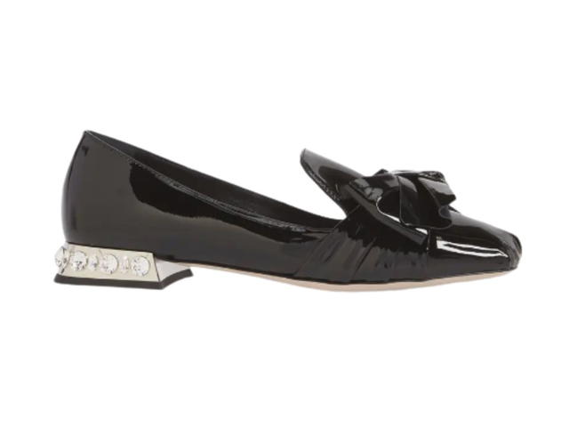 Miu Miu Miu Miu Embellished Heel Bow Loafer Black - view 1