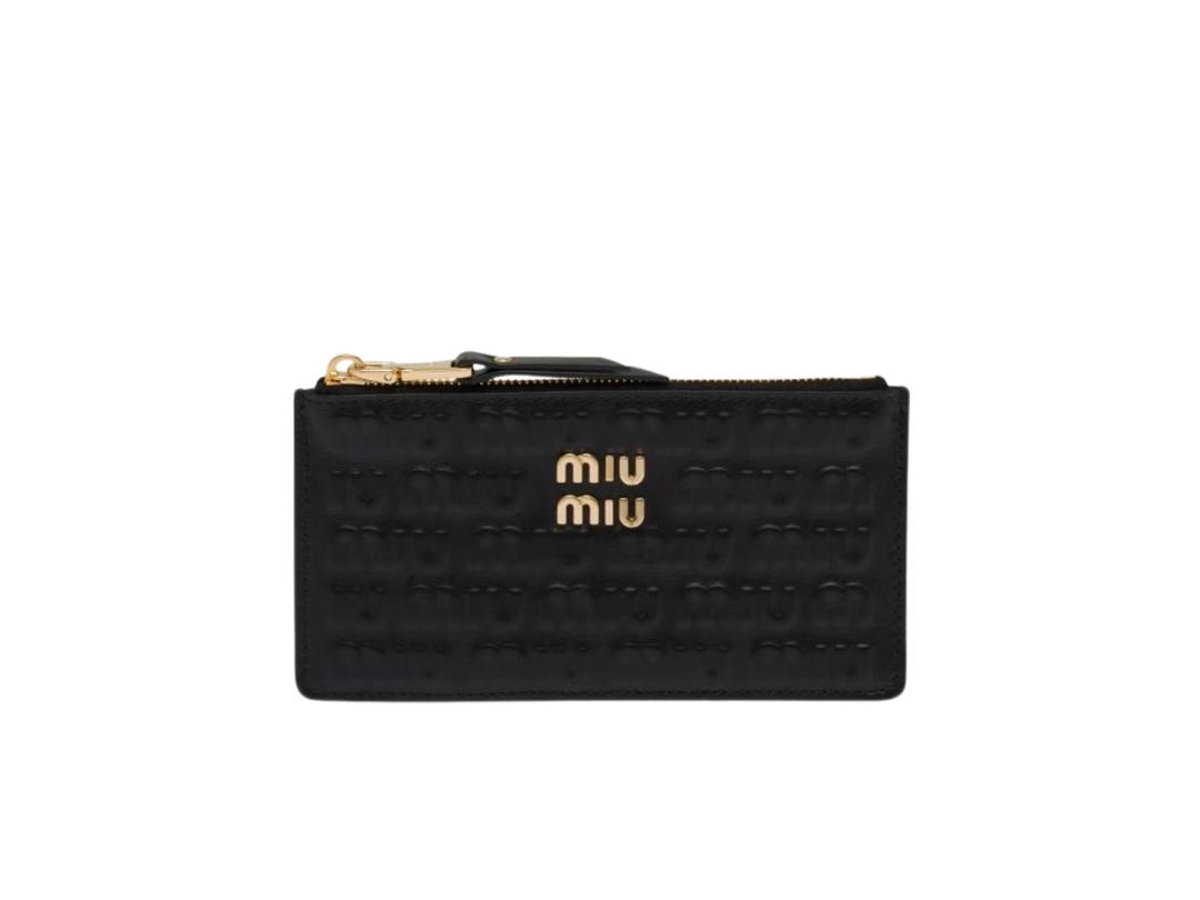 Miu Miu Miu Miu Embossed Lettering Logo Leather Envelope Wallet Black