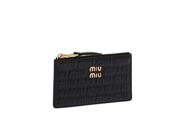 Miu Miu Miu Miu Embossed Lettering Logo Leather Envelope Wallet Black - view 2
