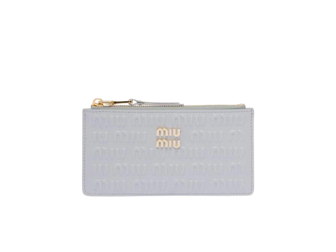 Miu Miu Miu Miu Embossed Lettering Logo Leather Envelope Wallet Cornflower