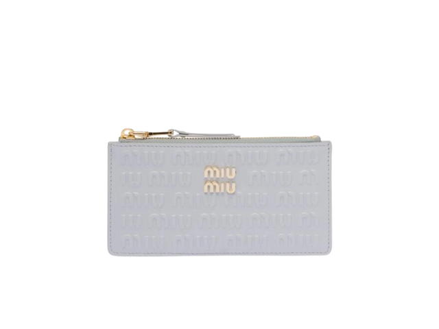 Miu Miu Miu Miu Embossed Lettering Logo Leather Envelope Wallet Cornflower - view 1