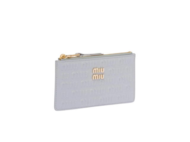 Miu Miu Miu Miu Embossed Lettering Logo Leather Envelope Wallet Cornflower - view 2