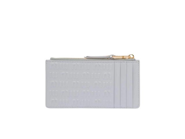 Miu Miu Miu Miu Embossed Lettering Logo Leather Envelope Wallet Cornflower - view 3