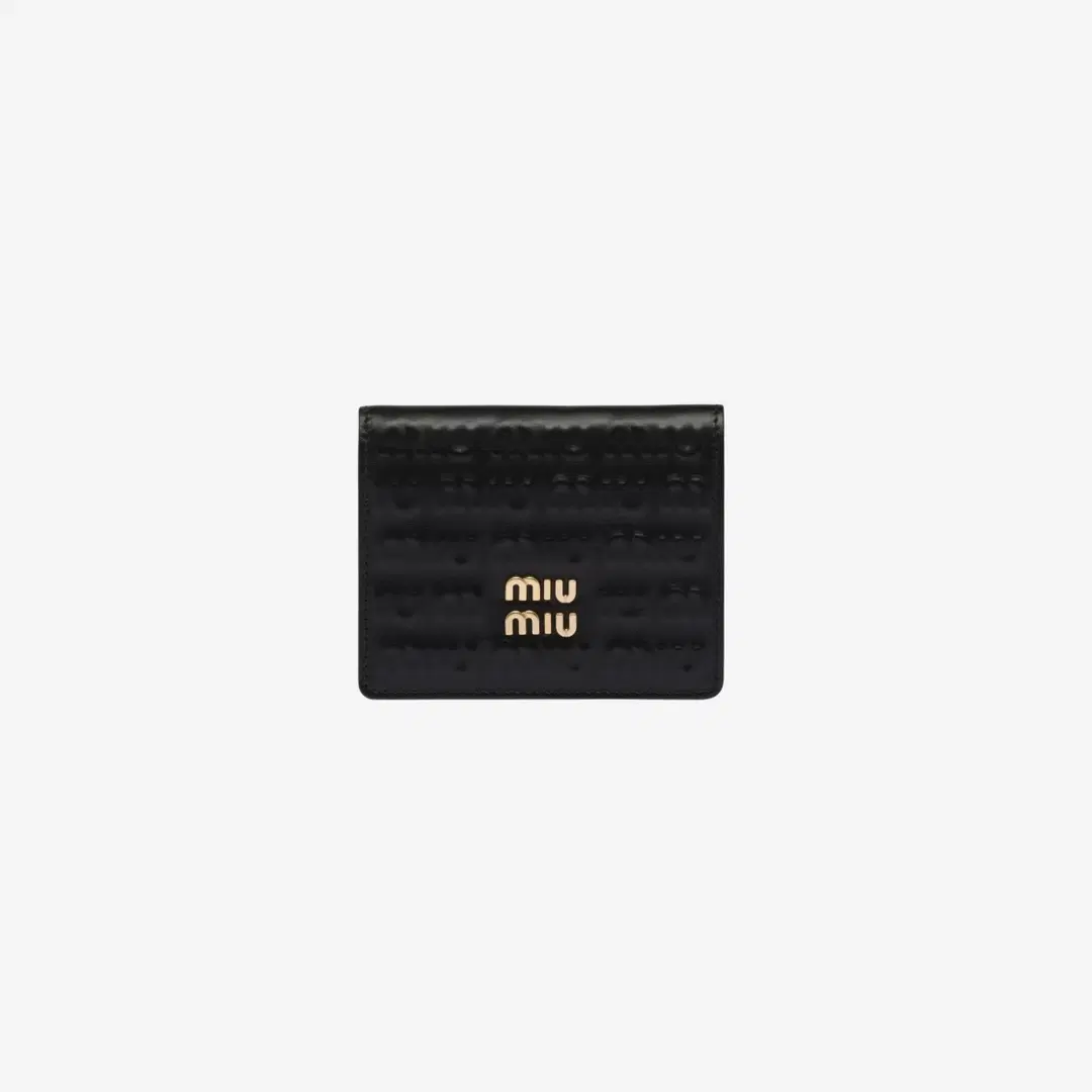 Miu Miu Miu Miu Embossed Lettering Logo Small Leather Wallet Black