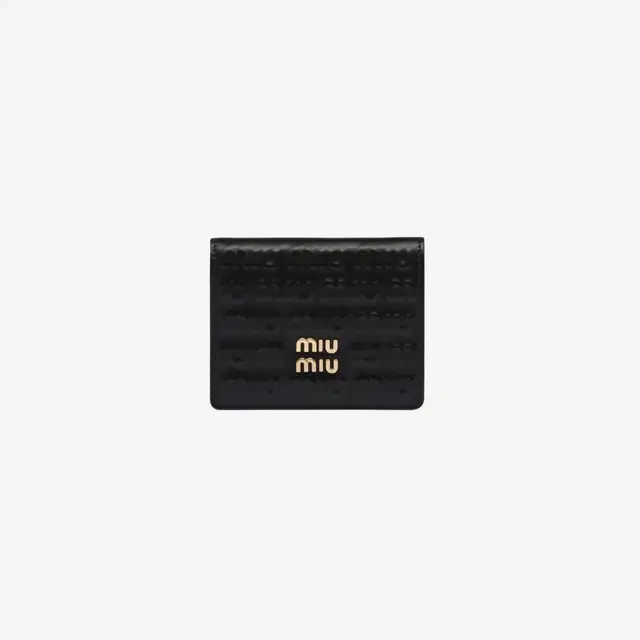 Miu Miu Miu Miu Embossed Lettering Logo Small Leather Wallet Black - view 2