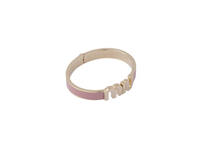 Miu Miu Miu Miu Enameled Metal Bracelet With Visible Logo Orchid Pink - view 2