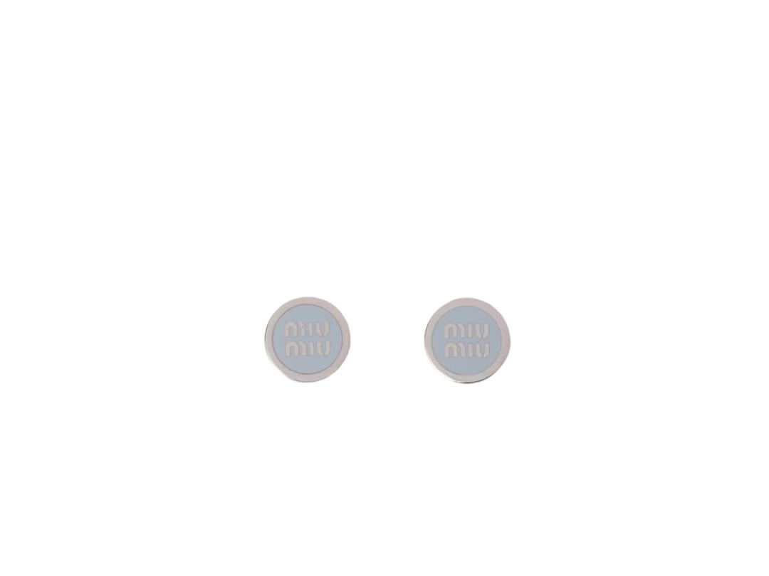 Miu Miu Miu Miu Enameled Metal Earrings In Metal-Visible Logo Silver-Cornflower Blue