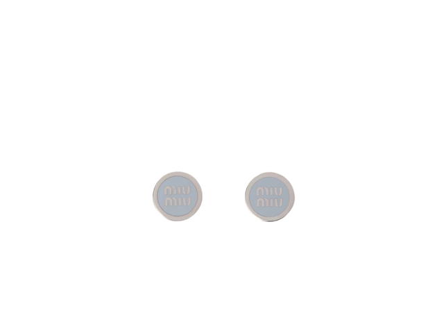 Miu Miu Miu Miu Enameled Metal Earrings In Metal-Visible Logo Silver-Cornflower Blue - view 1