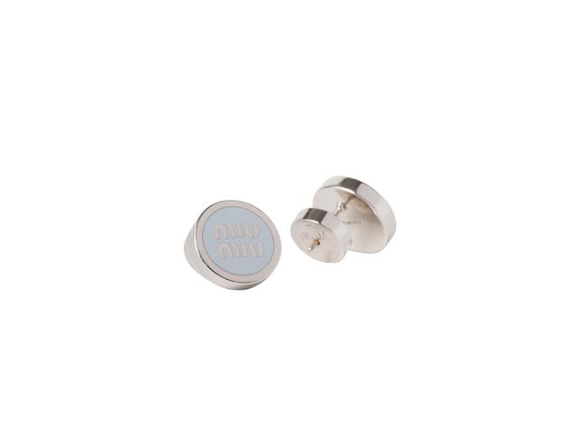 Miu Miu Miu Miu Enameled Metal Earrings In Metal-Visible Logo Silver-Cornflower Blue - view 2