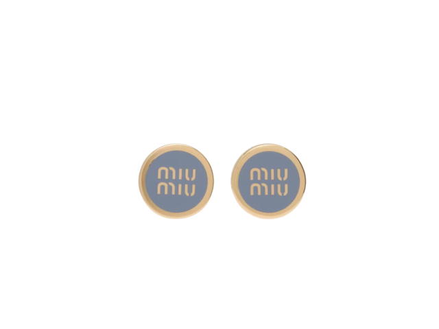 Miu Miu Miu Miu Enameled Metal Earrings With Visible Logo Astral Blue - view 1