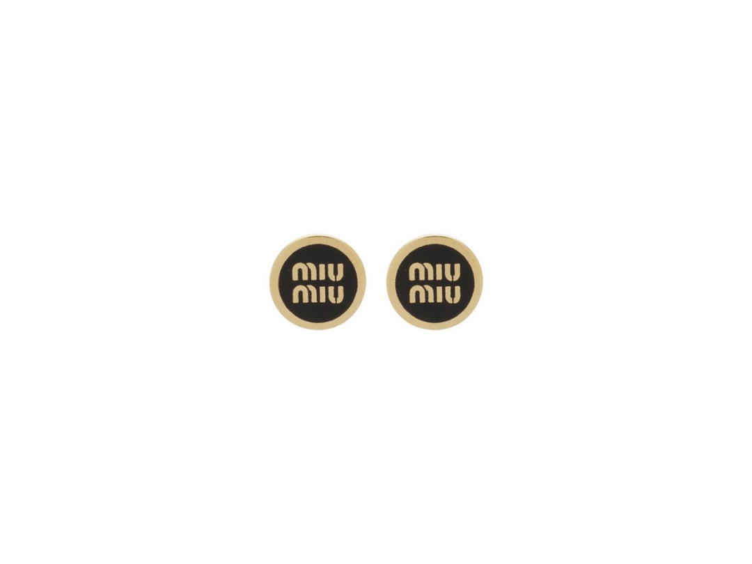 Miu Miu Miu Miu Enameled Metal Earrings With Visible Logo Black