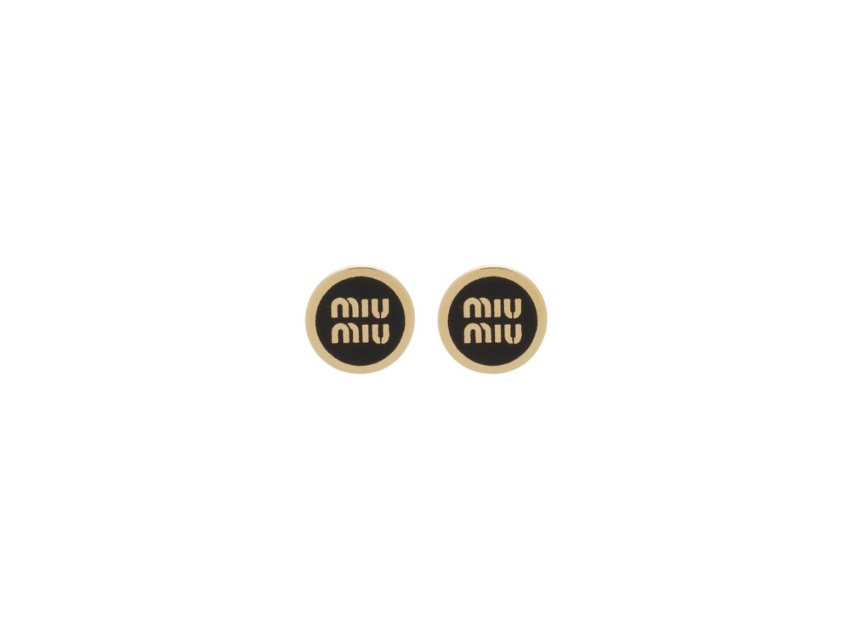 Miu Miu Miu Miu Enameled Metal Earrings With Visible Logo Black