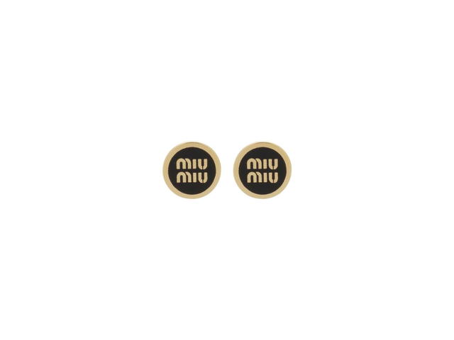 Miu Miu Miu Miu Enameled Metal Earrings With Visible Logo Black - view 1