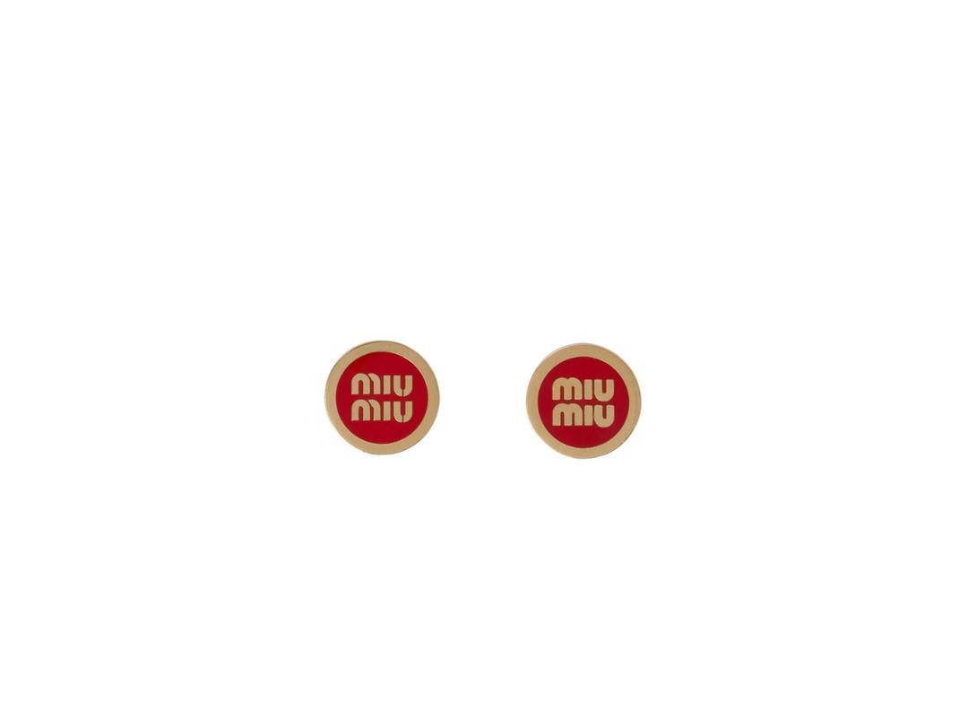 Miu Miu Miu Miu Enameled Metal Earrings With Visible Logo Red