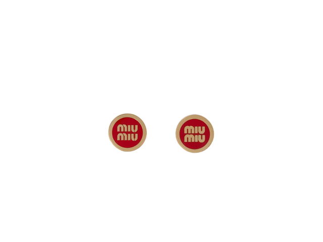 Miu Miu Miu Miu Enameled Metal Earrings With Visible Logo Red - view 1