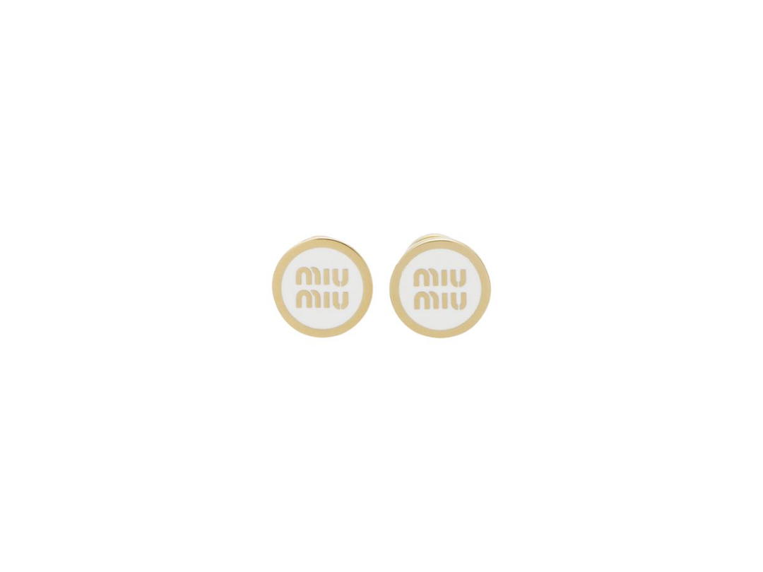 Miu Miu Miu Miu Enameled Metal Earrings With Visible Logo White