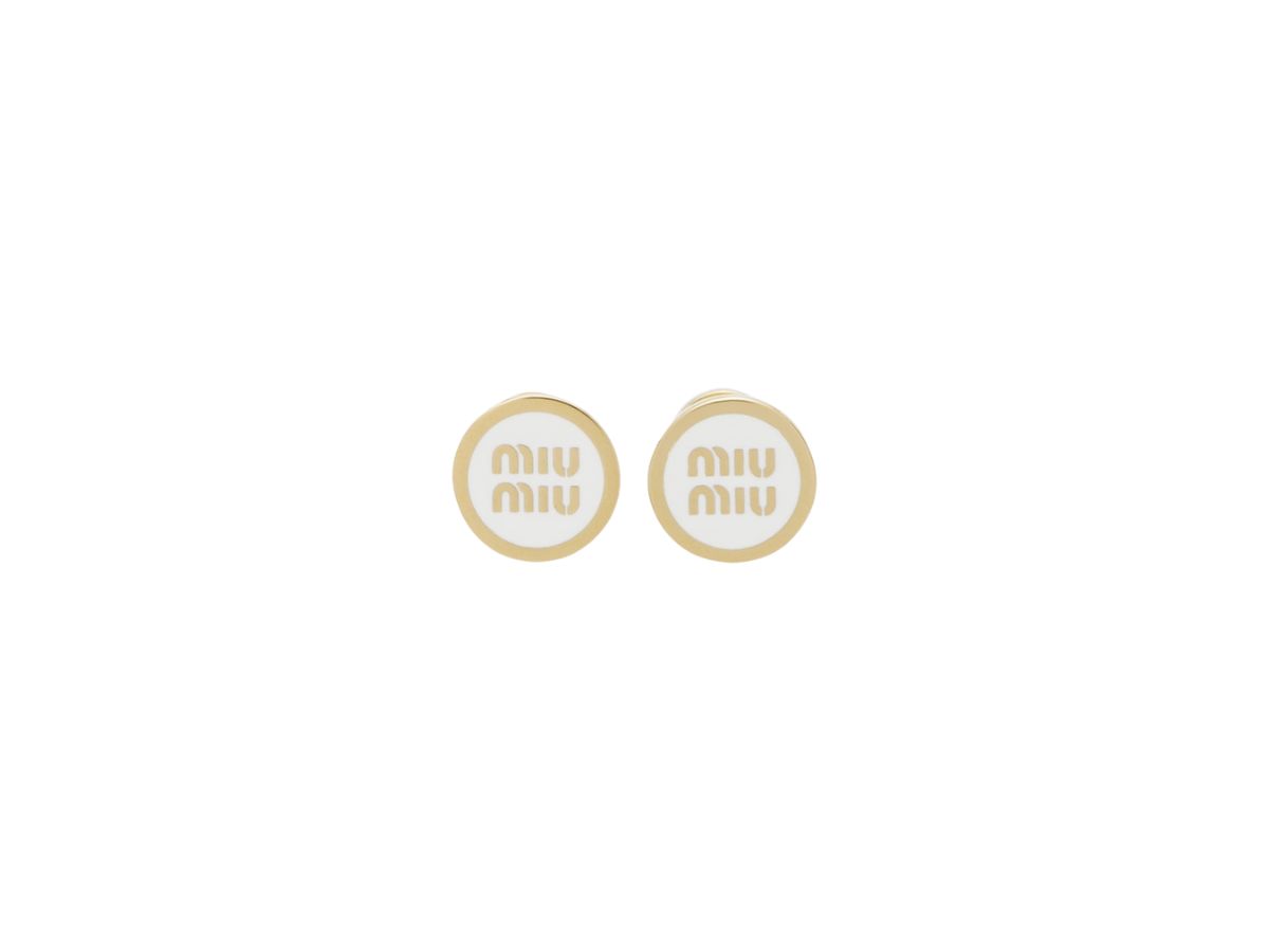 Miu Miu Miu Miu Enameled Metal Earrings With Visible Logo White
