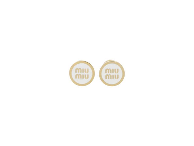 Miu Miu Miu Miu Enameled Metal Earrings With Visible Logo White - view 1