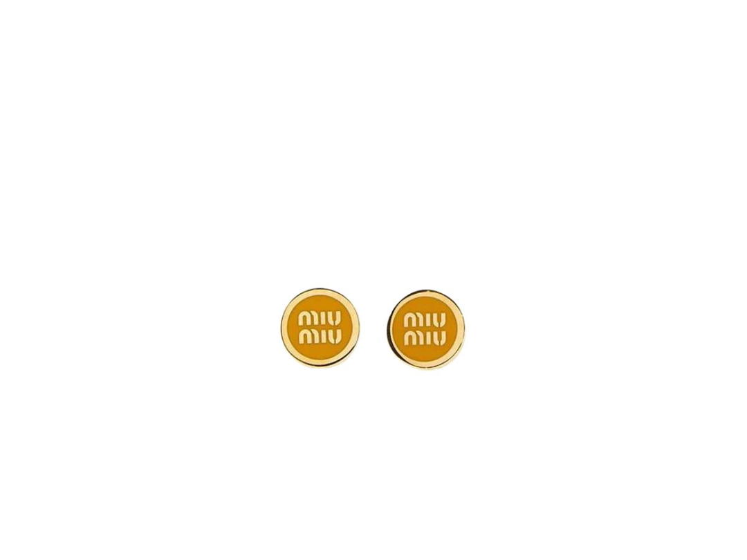 Miu Miu Miu Miu Enameled Metal Earrings With Visible Logo Yellow