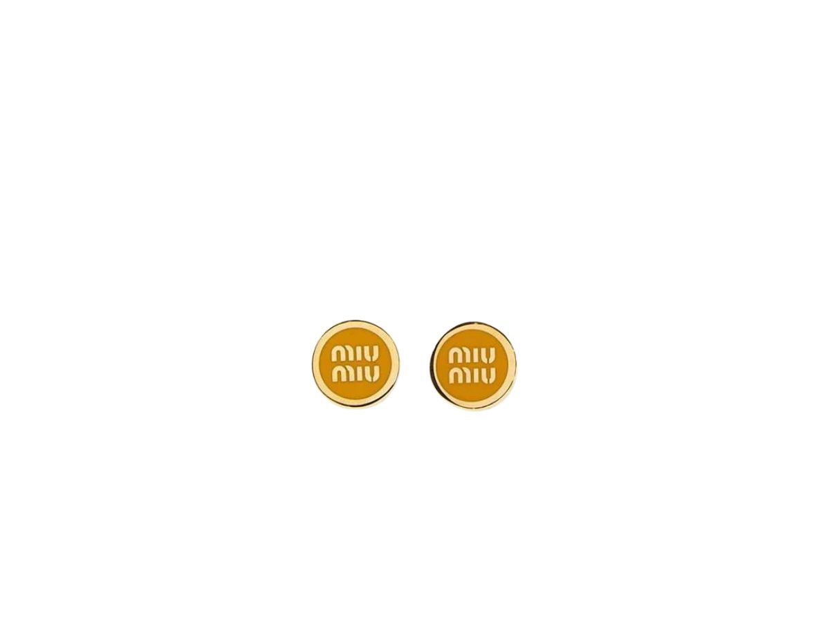 Miu Miu Miu Miu Enameled Metal Earrings With Visible Logo Yellow