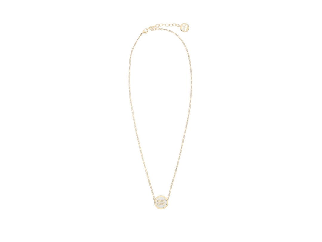 Miu Miu Miu Miu Enameled Metal Necklace In Metal Hardware White
