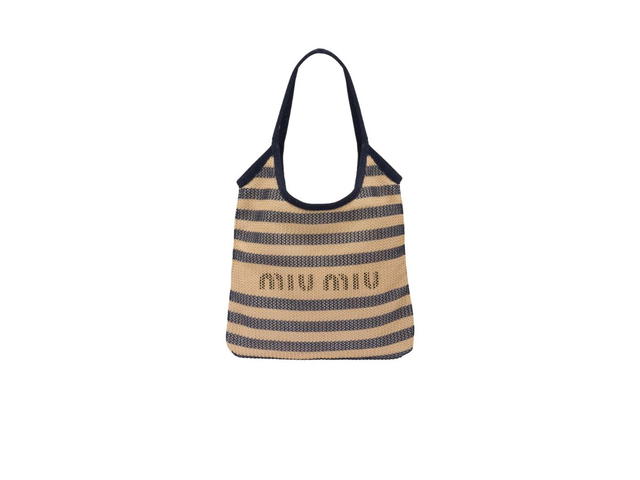 Miu Miu Miu Miu Fabric And Linen Tote Bag With Steel Hardware Blue Beige - view 1
