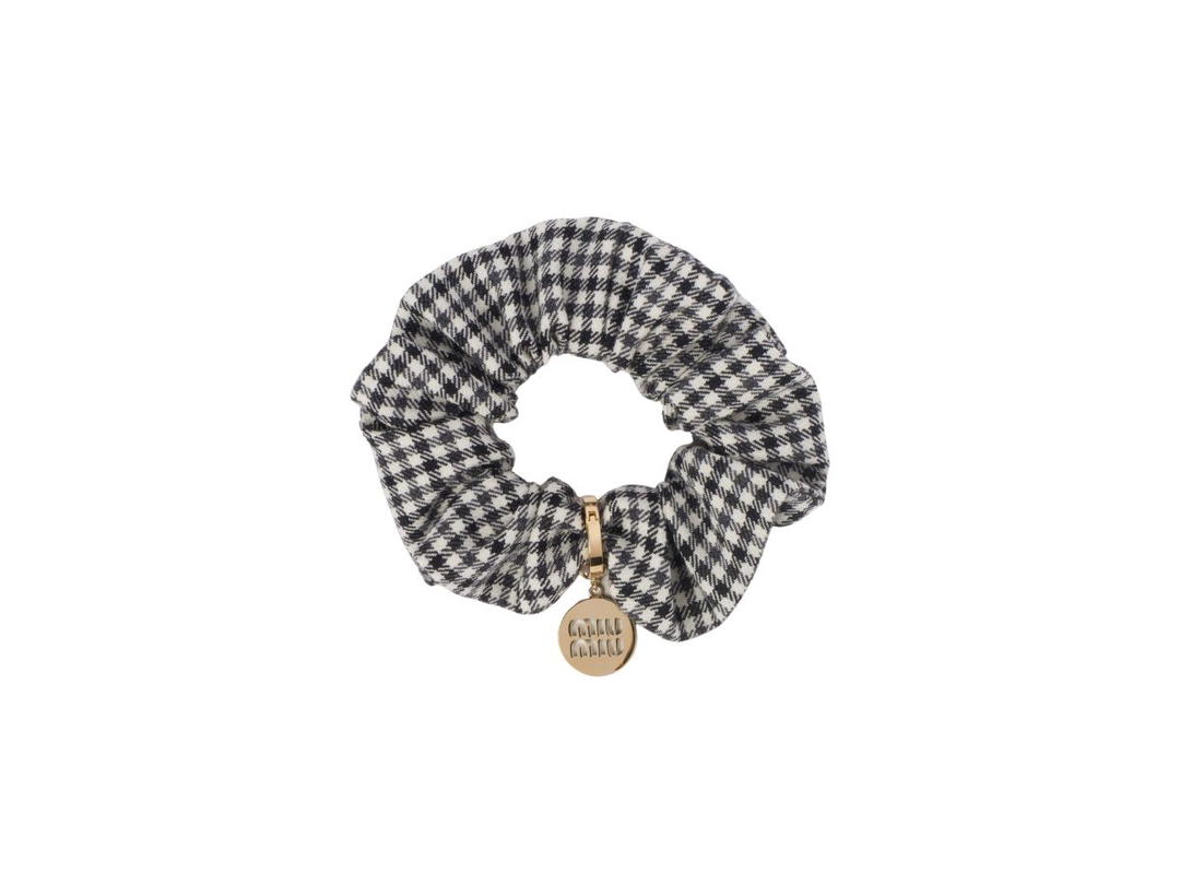 Miu Miu Miu Miu Gingham Check Wool Scrunchie With Logo On Tag Black-White