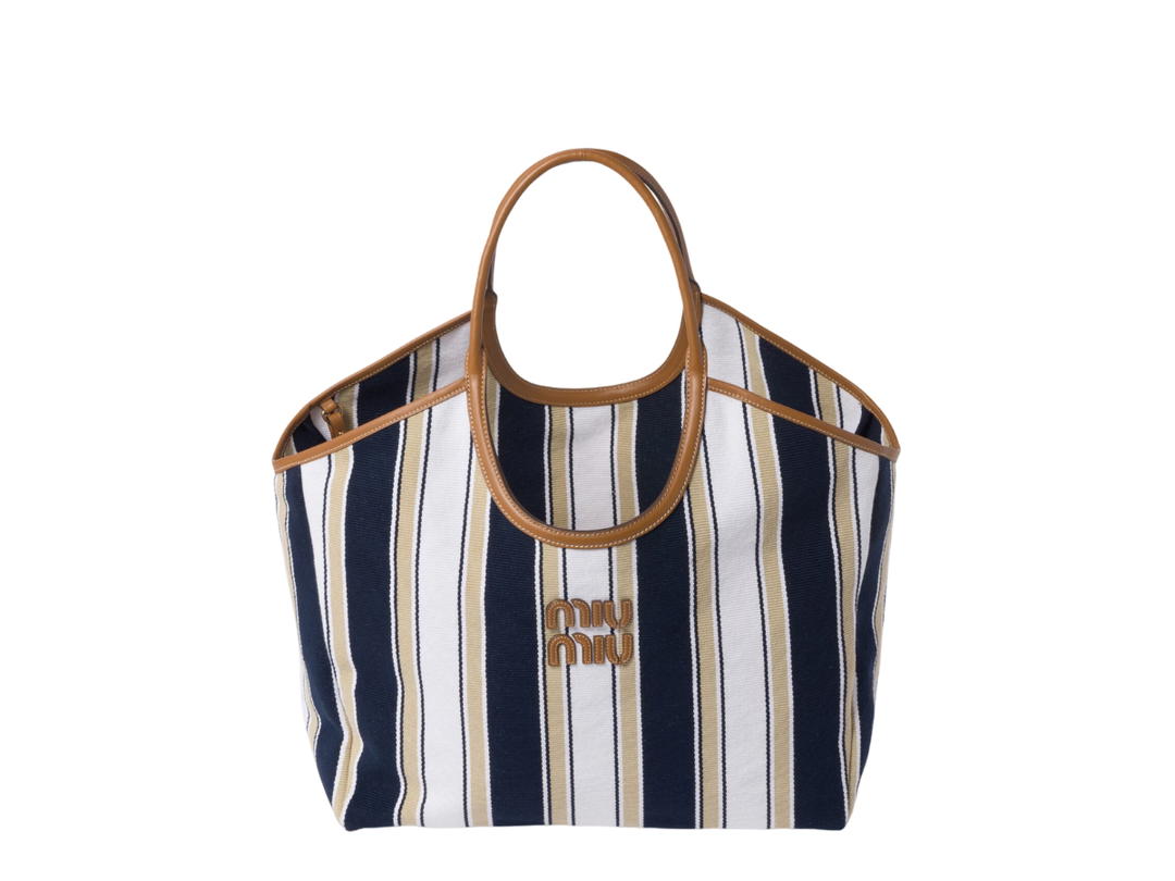 Miu Miu Miu Miu Ivy Canneté Fabric Bag With Leather Lettering Logo And Gold-Tone Hardware Blue Sand