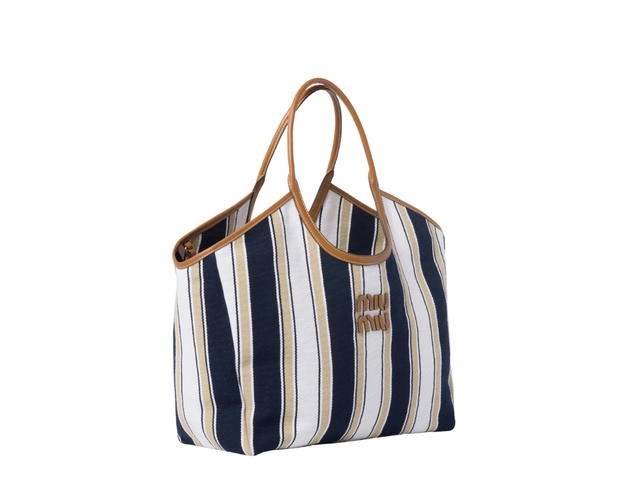 Miu Miu Miu Miu Ivy Canneté Fabric Bag With Leather Lettering Logo And Gold-Tone Hardware Blue Sand - view 2