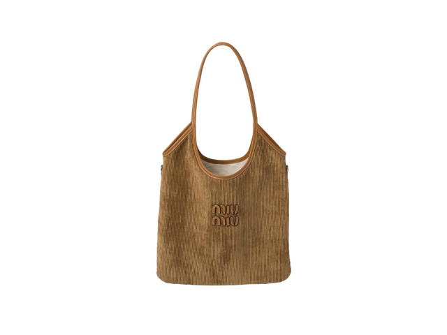 Miu Miu Miu Miu Ivy Corduroy Bag With Leather Lettering Logo And Gold-Tone Hardware Cinnamon - view 1