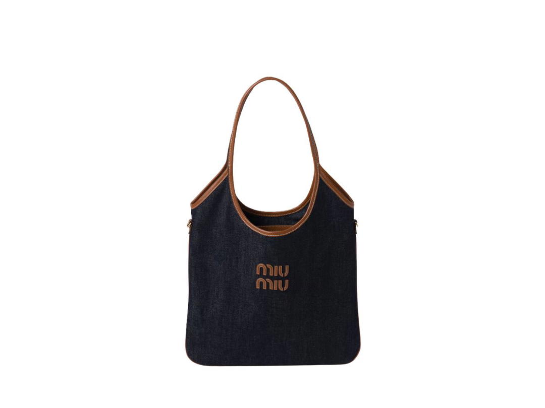 Miu Miu Miu Miu Ivy Denim Bag With Gold-Tone Hard Blue-Brandy
