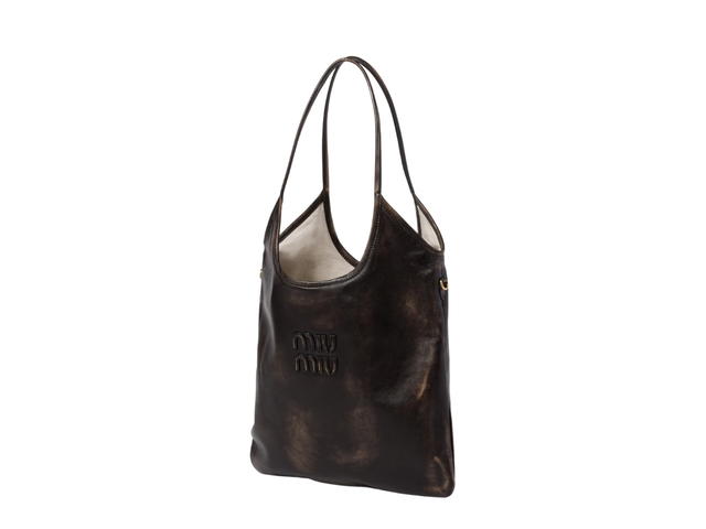 Miu Miu Miu Miu Ivy Leather Bag In Leather-Embossed Lettering Logo With Gold-tone Hardware Sand Coffee - view 3