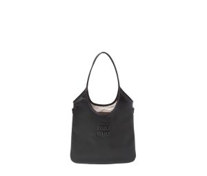 Buy Miu Miu Ivy Leather Bag With Leather Lettering Logo And Gold-Tone Hardware Black at Sasom – Authentic and Ready to Ship