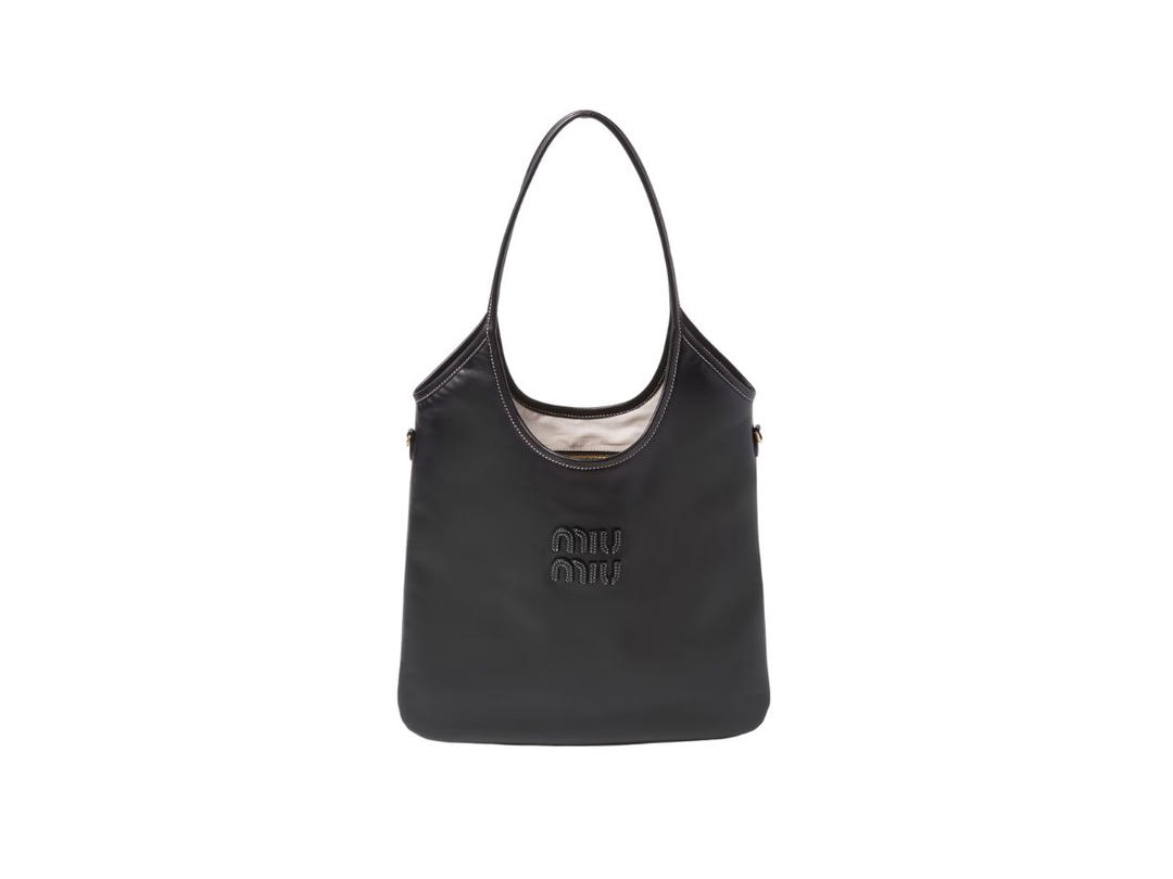 Miu Miu Miu Miu Ivy Leather Bag With Leather Lettering Logo And Gold-Tone Hardware Black