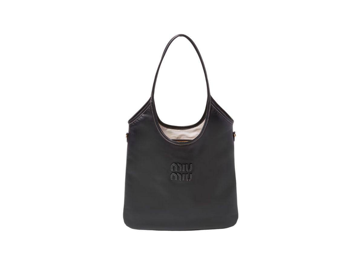 Miu Miu Miu Miu Ivy Leather Bag With Leather Lettering Logo And Gold-Tone Hardware Black