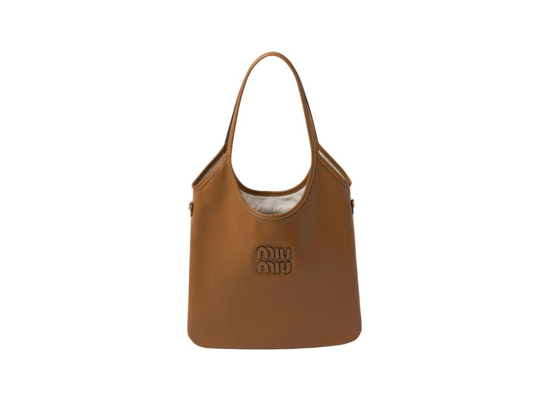 Miu Miu Miu Miu Ivy Leather Bag With Leather Lettering Logo And Gold-Tone Hardware Caramel