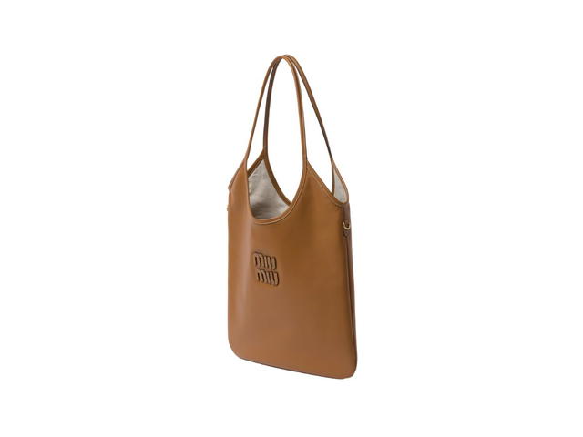Miu Miu Miu Miu Ivy Leather Bag With Leather Lettering Logo And Gold-Tone Hardware Caramel - view 2