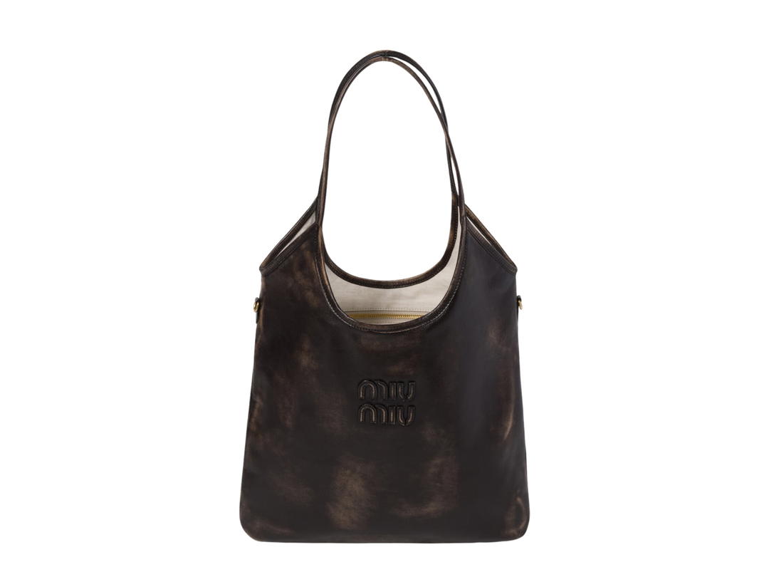Miu Miu Miu Miu Ivy Leather Bag With Leather Lettering Logo And Gold-Tone Hardware Coffee