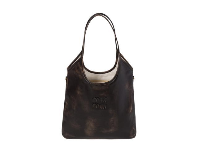 Miu Miu Miu Miu Ivy Leather Bag With Leather Lettering Logo And Gold-Tone Hardware Coffee - view 1